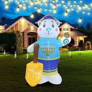 8FT Polar Bear Hanukkah Inflatable with LED Lights for Yard Lawn Patio Decor